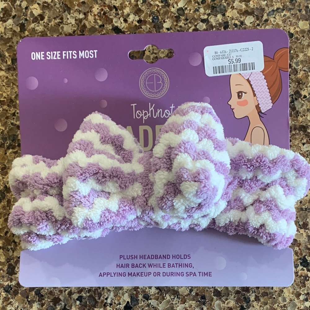 3/$15 Topknot Headband - Purple and White O/S
